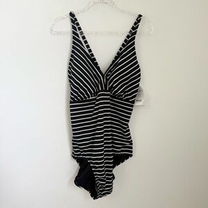 Catalina swimsuit one piece bathing suit black white stripes v neck Plus Size 2X